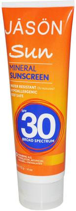 Sun, Mineral Sunscreen, SPF 30, 4 oz (113 g) by Jason Natural, 美容，面部護理，曬傷防曬，沐浴，防曬霜，spf 30-45 HK 香港