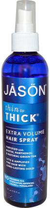 Thin to Thick, Extra Volume Hair Spray, 8 fl oz (237 ml) by Jason Natural, 洗澡，美容，頭髮，頭皮，自然髮膠 HK 香港