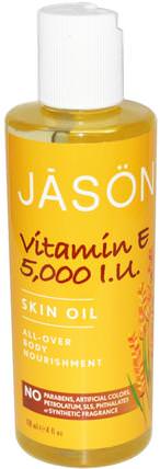 Vitamin E 5.000 I.U., Skin Oil, 4 fl oz (118 ml) by Jason Natural, 健康，皮膚，按摩油，維生素，維生素E，維生素E液 HK 香港