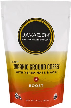 Hi-Caf, Organic Ground Coffee with Yerba Mate & Acai, Boost, 9 oz (255 g) by Javazen, 食物，涼茶，馬黛茶，咖啡 HK 香港