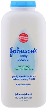 Baby Powder, Soothing Aloe & Vitamin E, 15 oz (425 g) by Johnsons Baby, 兒童健康，尿布，嬰兒爽身粉油 HK 香港