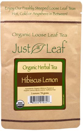 Loose Leaf, Herbal Tea, Hibiscus Lemon, 2 oz (56 g) by Just a Leaf Organic Tea, 食物，涼茶，芙蓉 HK 香港