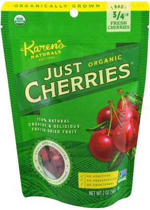 Just Organic Cherries, 2 oz (56 g) by Karens Naturals, 食品，乾果提取物，櫻桃（水果黑野） HK 香港