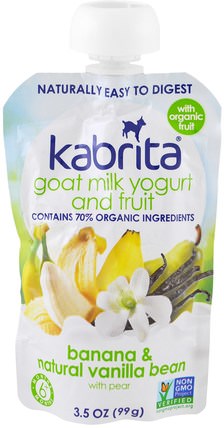 Goat Milk Yogurt and Fruit, Banana & Natural Vanilla Bean with Pear, 3.5 oz (99 g) by Kabrita, 兒童健康，兒童食品，嬰兒餵養，食物 HK 香港