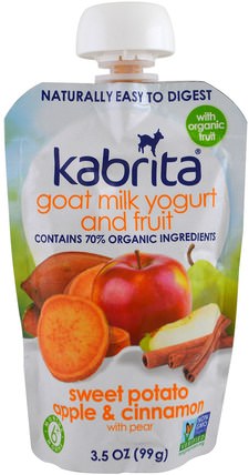 Goat Milk Yogurt and Fruit, Sweet Potato, Apple, Cinnamon, 3.5 oz (99 g) by Kabrita, 兒童健康，兒童食品，嬰兒餵養，食物 HK 香港