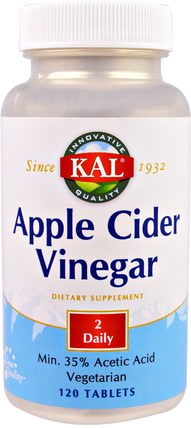 Apple Cider Vinegar, 120 Tablets by KAL, 補充劑，蘋果醋 HK 香港