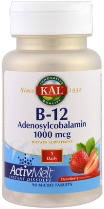 B-12 Adenosylcobalamin, Stawberry, 1000 mcg, 90 Micro Tablets by KAL, 維生素，維生素b HK 香港