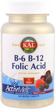 B-6 B-12 Folic Acid, Berry, 60 Micro Tablets by KAL, 維生素，維生素b複合物 HK 香港