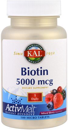 Biotin, Mixed Berry, 5000 mcg, 100 Micro Tablets by KAL, 維生素，維生素b HK 香港