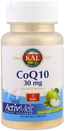 CoQ10, ActivMelt, Green Apple, 30 mg, 90 Micro Tablets by KAL, 補充劑，輔酶q10 HK 香港