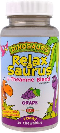 Dinosaurs, Relax-a-Saurus, L-Theanine Blend, Grape, 30 Chewables by KAL, 補充劑，茶氨酸 HK 香港