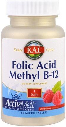 Folic Acid Methyl B-12, ActivMelt, Raspberry, 60 Micro Tablets by KAL, 維生素，維生素b複合物 HK 香港