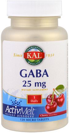 GABA, Cherry, 25 mg, 120 Micro Tablets by KAL, 補充劑，gaba（γ氨基丁酸） HK 香港