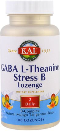 GABA L-Theanine Stress B Lozenge, Natural Mango Tangerine Flavor, 100 Lozenges by KAL, 補充劑，gaba（γ氨基丁酸），茶氨酸 HK 香港
