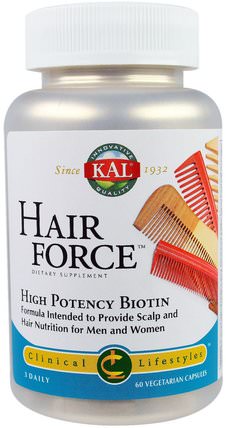 Hair Force, High Potency Biotin, 60 Veggie Caps by KAL, 維生素，維生素b HK 香港