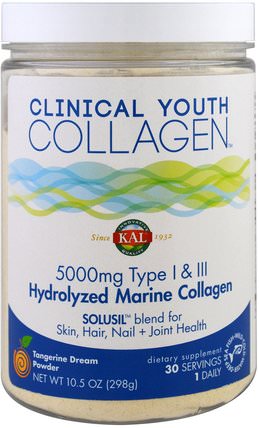 Hydrolyzed Marine Collagen, Tangerine Dream Powder, 5000 mg, 10.5 oz (298 g) by KAL, 健康，骨骼，骨質疏鬆症，膠原蛋白 HK 香港