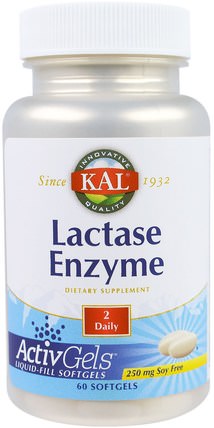 Lactase Enzyme, 250 mg, 60 Softgels by KAL, 補充劑，酶，乳糖酶 HK 香港