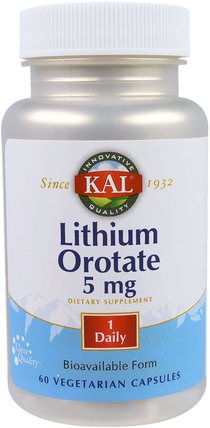 Lithium Orotate, 5 mg, 60 Veggie Caps by KAL, 補充劑，乳清酸鋰 HK 香港