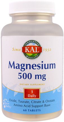 Magnesium, 500 mg, 60 Tablets by KAL, 補品，礦物質，鎂 HK 香港