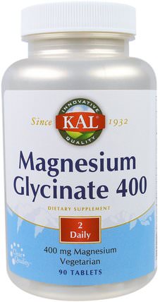 Magnesium Glycinate 400, 400 mg, 90 Tablets by KAL, 補充劑，礦物質，甘氨酸鎂 HK 香港