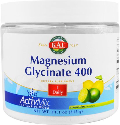 Magnesium Glycinate 400, Lemon Lime, 11.1 oz (315 g) by KAL, 補充劑，礦物質，甘氨酸鎂 HK 香港