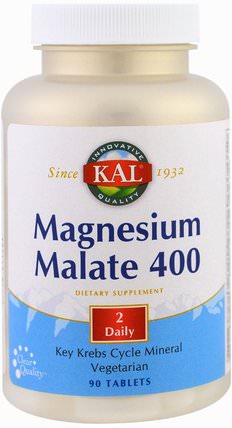 Magnesium Malate 400, 90 Tablets by KAL, 補品，礦物質，鎂 HK 香港
