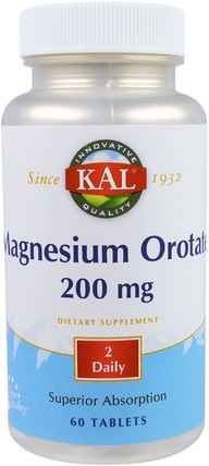 Magnesium Orotate, 200 mg, 60 Tablets by KAL, 補品，礦物質，鎂 HK 香港