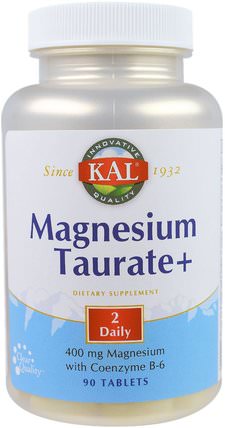 Magnesium Taurate+, 400 mg, 90 Tablets by KAL, 補品，礦物質，鎂 HK 香港