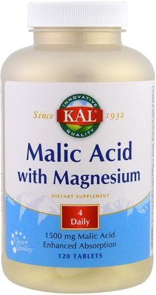 Malic Acid with Magnesium, 120 Tablets by KAL, 補品，礦物質，鎂 HK 香港