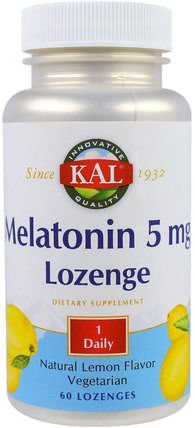 Melatonin Lozenge, Natural Lemon Flavor, 5 mg, 60 Lozenges by KAL, 健康 HK 香港
