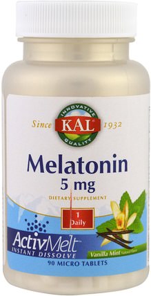 Melatonin, Vanilla Mint, 5 mg, 90 Micro Tablets by KAL, 補充劑，褪黑激素5毫克 HK 香港