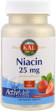 Niacin, Strawberry, 25 mg, 200 Micro Tablets by KAL, 維生素，維生素b HK 香港