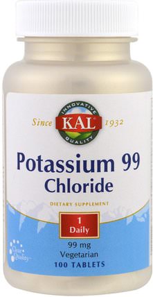 Potassium 99 Chloride, 99 mg, 100 Tablets by KAL, 補品，礦物質，氯化鉀 HK 香港