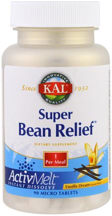 Super Bean Relief, Vanilla Dream, 90 Micro Tablets by KAL, 補充劑，酶 HK 香港