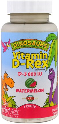 Vitamin D-Rex, Watermelon, 600 IU, 120 Micro Tablets by KAL, 兒童健康，補充兒童，維生素D3 HK 香港