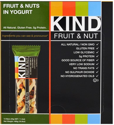 Fruit & Nuts in Yogurt, 12 Bars, 1.4 oz (40 g) Each by KIND Bars, 補充劑，營養棒 HK 香港
