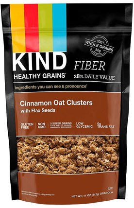 Healthy Grains, Cinnamon Oat Clusters with Flax Seeds, 11 oz (312 g) by KIND Bars, 食品，零食，堅果種子 HK 香港