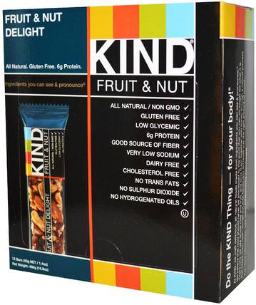 KIND Fruit & Nut Bars, Fruit & Nut Delight, 12 Bars, 1.4 oz (40 g) Each by KIND Bars, 食物，零食，健康零食 HK 香港