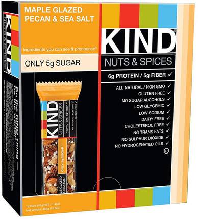 Nuts & Spices, Maple Glazed Pecan & Sea Salt, 12 Bars 1.4 oz (40 g) Each by KIND Bars, 補充劑，營養棒 HK 香港