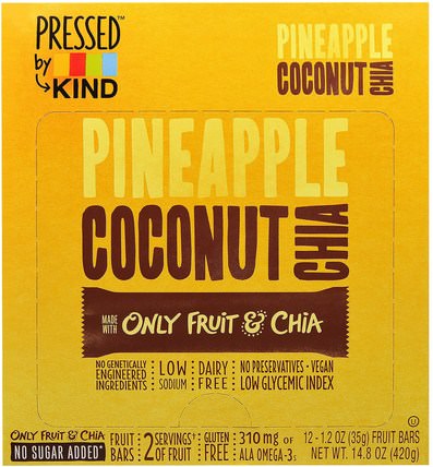 Pressed by KIND, Pineapple, Coconut & Chia, 12 Fruit Bars - 1.2 oz (35 g) Each by KIND Bars, 食物，零食，健康零食 HK 香港
