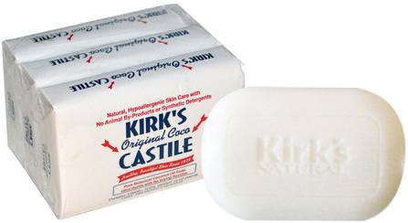 Original Coco Castile Bar Soap, 3 Bars, 4 oz (113 g) Each by Kirks, 洗澡，美容，肥皂，卡斯蒂利亞肥皂 HK 香港