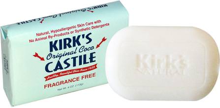 Original Coco Castile Bar Soap, Fragrance Free, 4 oz (113 g) by Kirks, 洗澡，美容，肥皂，卡斯蒂利亞肥皂 HK 香港