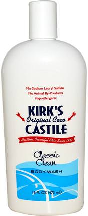 Original Coco Castile, Body Wash, Classic Clean, 16 fl oz (473 ml) by Kirks, 洗澡，美容，沐浴露 HK 香港