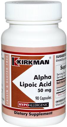 Alpha Lipoic Acid, 50 mg, 90 Capsules by Kirkman Labs, 補充劑，抗氧化劑，α硫辛酸，α硫辛酸050毫克 HK 香港
