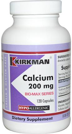 Bio-Max Series, Calcium, 200 mg, 120 Capsules by Kirkman Labs, 維生素，維生素D3 HK 香港