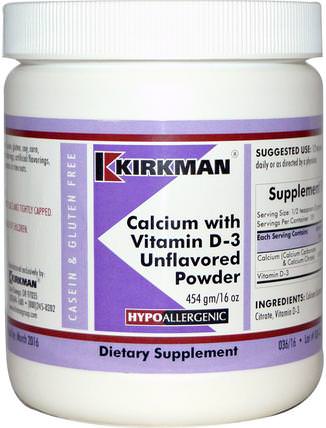 Calcium with Vitamin D-3 Unflavored Powder, 16 oz (454 g) by Kirkman Labs, 維生素，維生素D3 HK 香港
