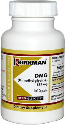 DMG (Dimethylglycine), 125 mg, 100 Capsules by Kirkman Labs, 補充劑，dmg（正二甲基甘氨酸），健康 HK 香港