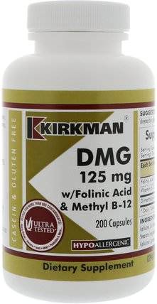 DMG, With Folinic Acid & Methyl B-12, 125 mg, 200 Capsules by Kirkman Labs, 維生素，補品，礦物質 HK 香港