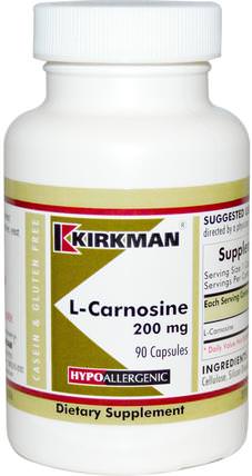 L-Carnosine, 200 mg, 90 Capsules by Kirkman Labs, 補充劑，氨基酸，l肌肽 HK 香港