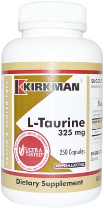 L-Taurine, 325 mg, 250 Capsules by Kirkman Labs, 補充劑，氨基酸，牛磺酸 HK 香港